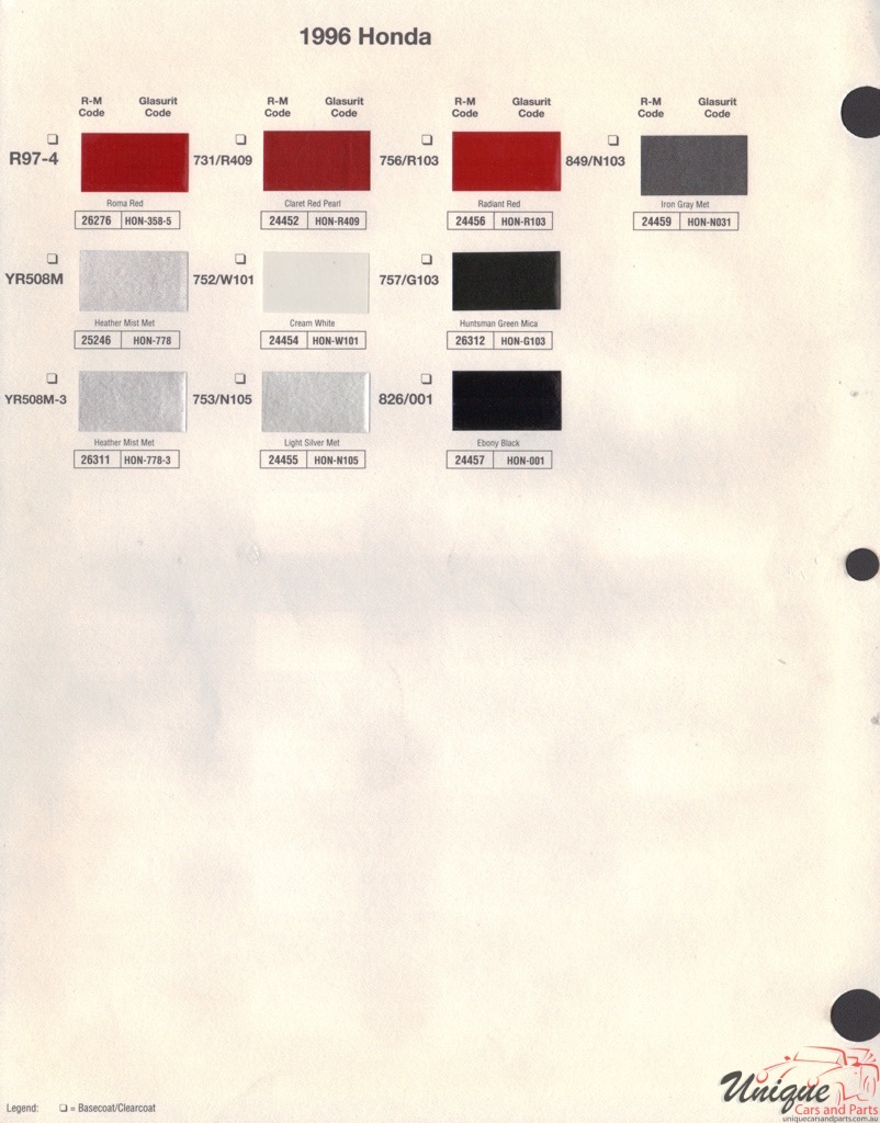 1996 Honda Paint Charts RM 2
